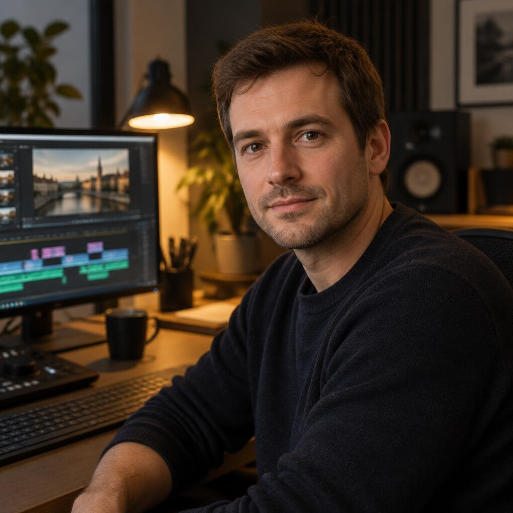 Portrait of a young man working in a video editing studio